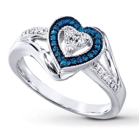 Kay Jewelers Jewelry - Genuine Diamonds & Blue Diamonds Ring in Sterling Silver 925 Size 7